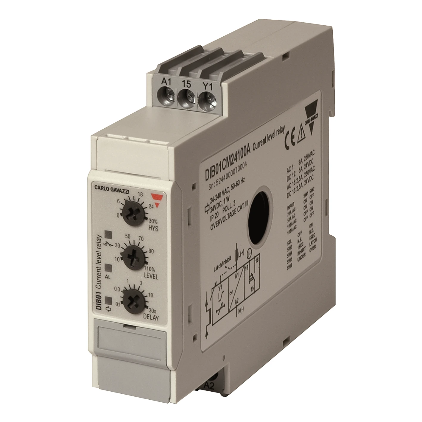 Carlo Gavazzi Stroomrelais CG STROOMBEWAKINGSRELAIS 100AAC DIB01CM24100A 465581