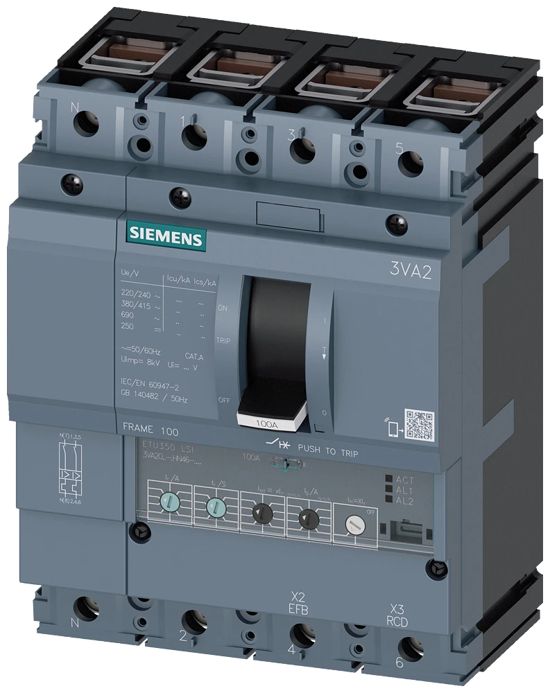 Siemens Vermogensschakelaar voor trafo-, generator- en installatiebeveiliging 3VA2010-5HN46-0AA0 3VA20105HN460AA0 563822