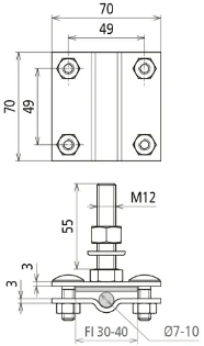 Dehn - Aansluitklem voor bliksembeveiliging - AK 7.10 FL40 GBM12X55 V4A 478149 7303167